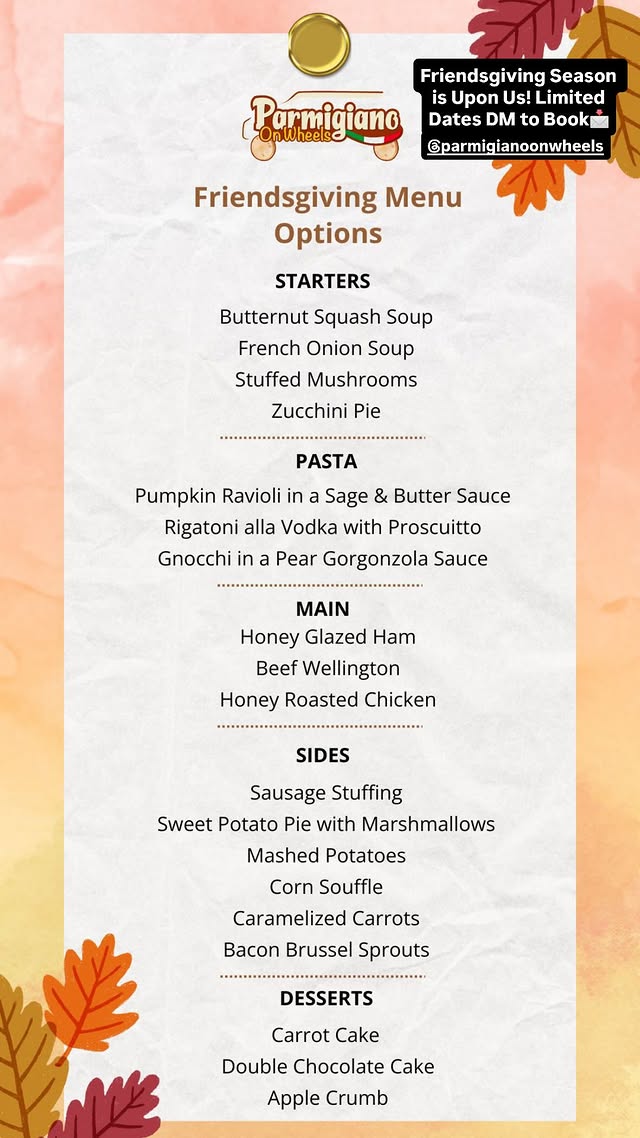 Parmigiano On Wheels Menu